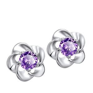 STERLING SILVER MINI ORCHID DIAMOND FLOWER STUD EARRINGS